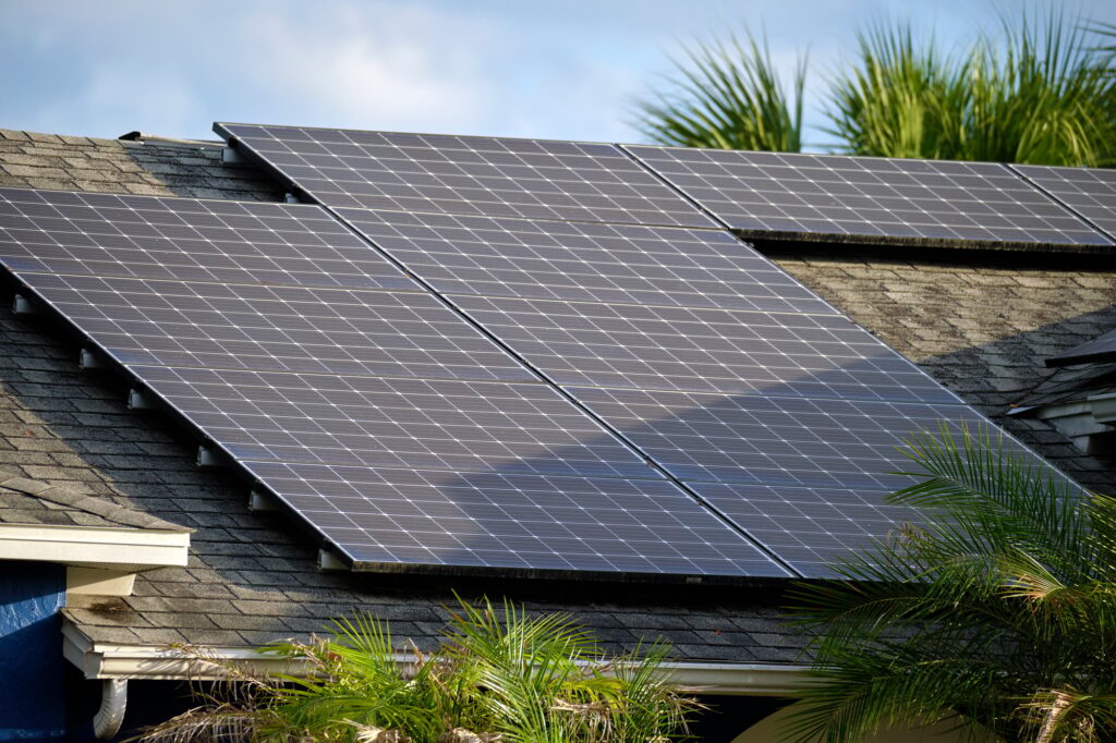Private home roof covered with solar photovoltaic panels