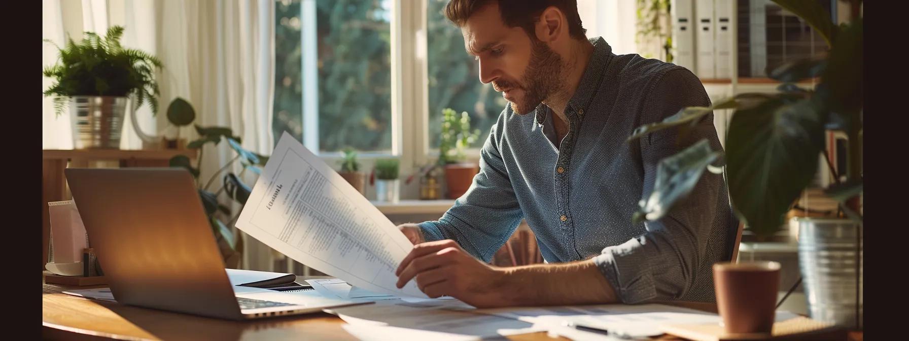 a confident homeowner examines a sleek document detailing a comprehensive roofing warranty while seated at a modern office desk adorned with blueprints and a laptop, encapsulating the reassurance and security that comes with informed decisions in home maintenance. a confident homeowner examines a sleek document detailing a comprehensive roofing warranty while seated at a modern office desk adorned with blueprints and a laptop, encapsulating the reassurance and security that comes with informed decisions in home maintenance.