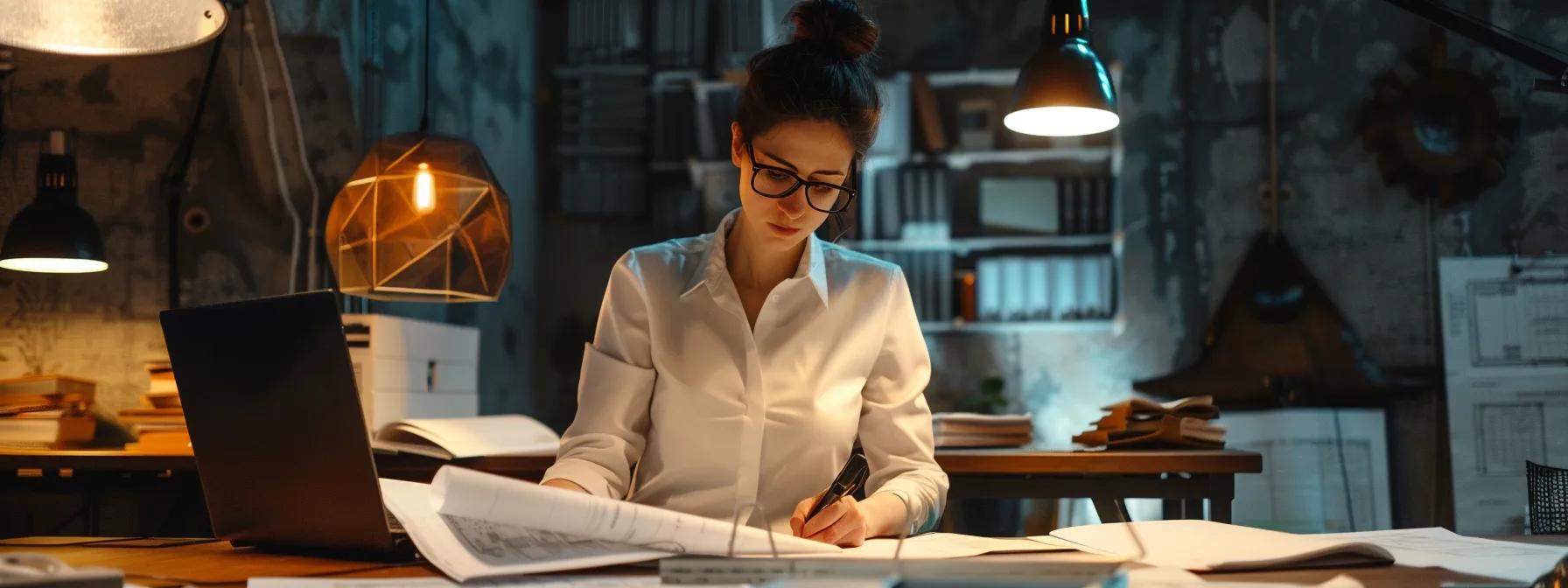 a focused urban office scene depicts a professional reviewing insurance paperwork with a laptop and a blueprint of a roof, illuminated by bright, overhead fluorescent lights, emphasizing the urgency and clarity required to navigate emergency roofing claims. a focused urban office scene depicts a professional reviewing insurance paperwork with a laptop and a blueprint of a roof, illuminated by bright, overhead fluorescent lights, emphasizing the urgency and clarity required to navigate emergency roofing claims.