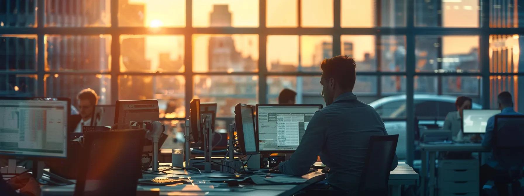 a professional, well-lit office environment showcases a focused team reviewing detailed inspection reports and itemized estimates for storm-damaged roofs, emphasizing clarity and collaboration in handling insurance claims. a professional, well-lit office environment showcases a focused team reviewing detailed inspection reports and itemized estimates for storm-damaged roofs, emphasizing clarity and collaboration in handling insurance claims.