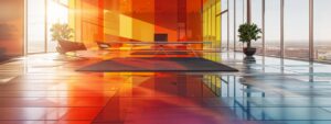 a sleek, modern office presents an array of colorful roofing materials showcased alongside a detailed warranty document, emphasizing the importance of roofing warranties as a safeguard for homeowner investments.